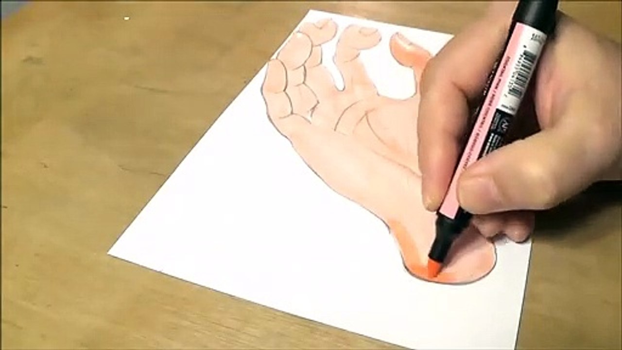 Drawing 3D Hand Illusion - How to Draw 3d Hand - 3D Trick Art - Vamos
