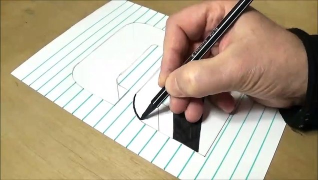Drawing Number Two Hole in Line Paper - Trick Art Illusion