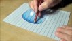 Very Easy - Drawing Big Water Drop on Lined Paper - 3D Anamorphic Illusion