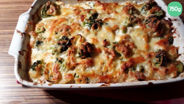 Gratin de saumon aux brocolis sauce fromagère aux fines herbes