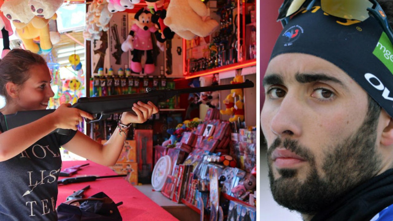 Der französische Olympia-Sieger und Medaillen-Gewinner Martin Fourcade verrät, dass die Gewehre von Schießbuden absichtlich ungenau schießen