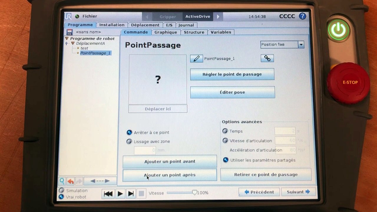 UR3 Programmer un Point (de passage)