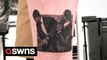UK tattoo artist inks Will Smith slapping Chris Rock onto a man's leg