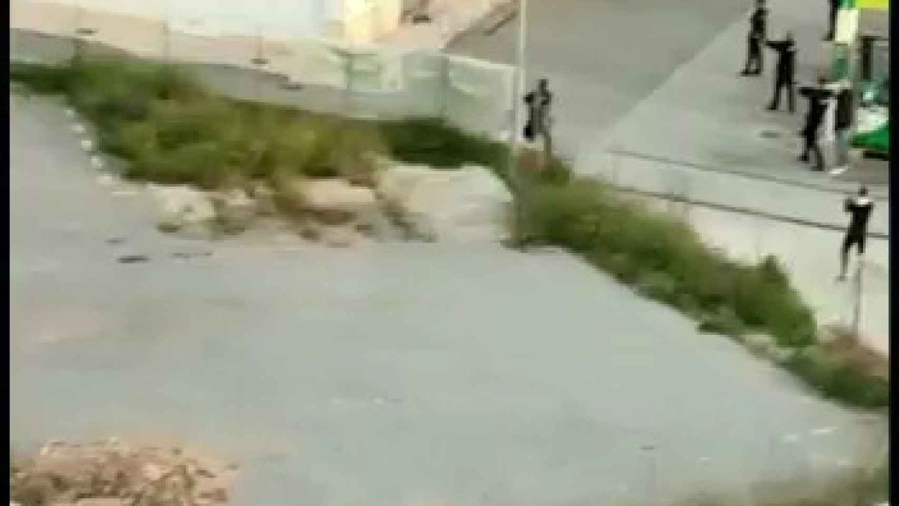 Una decena de agentes encañonando a un joven, de 29 años, que esgrime un hacha, en una gasolinera de Alicante.