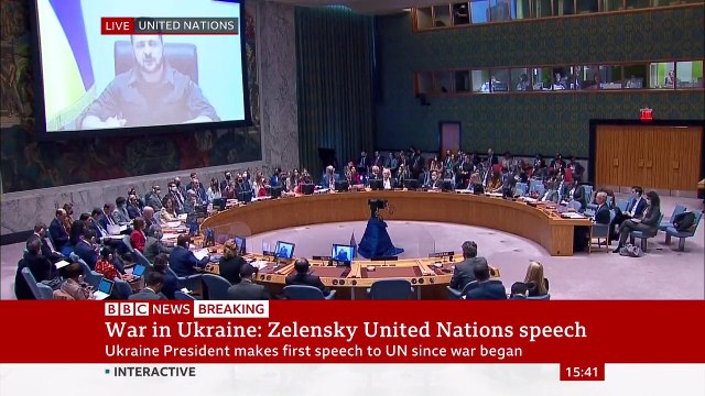 Ukraine's President Zelensky - Civilians were crushed by tanks while sitting in cars... they cut off their limbs, slashed their throats, women were raped and killed... their tongues were pulled out (source: Twitter/@BBCWorld)