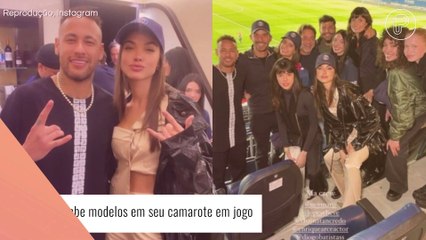 Neymar convida modelos para camarote em jogo do PSG na França