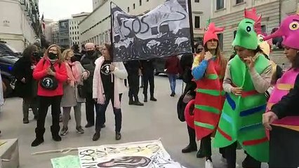 Decenas de activistas, este martes, a las puertas del Congreso de los Diputados donde se ha aprobado la ILP del Mar Menor.