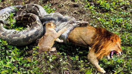 Un believable ! how did this Anaconda devoured a lion?!!!!!