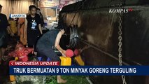 Ban Terperosok ke Saluran Air, Truk Bermuatan 9 Ton Minyak Goreng Terguling di Duren Sawit