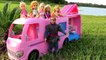 CAMPER ! Elsa & Anna toddlers go Camping with Barbie - Built-In pool play - Picnic