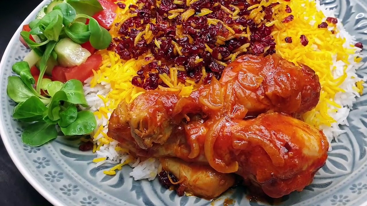Berberitzen Safranreis mit Hähnchen_ Zereshk Polo Morgh
