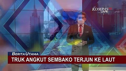 Truk Oleng Lantaran Ban Mobil Bagian Depan Tidak Masuk Kapal, Sembako Berhamburan ke Laut