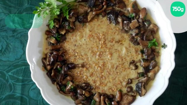 Risotto d'épeautre aux champignons, jus d'un rôti