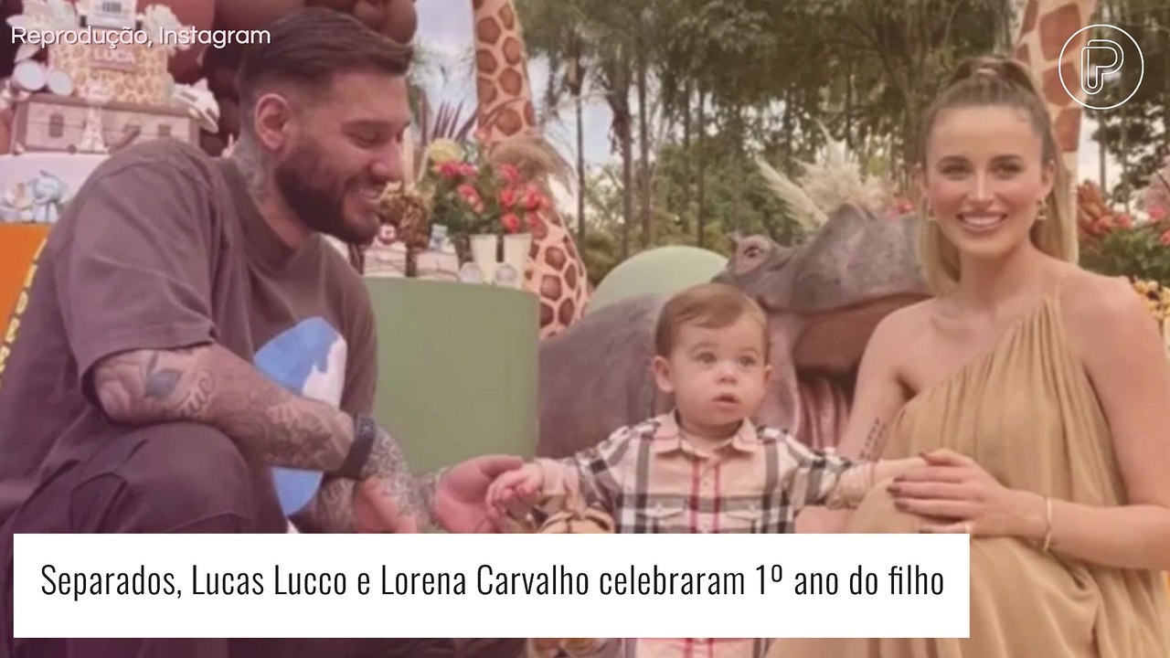 Lucas Lucco e Lorena Carvalho se reúnem em festa de um ano do filho após separação