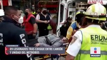 89 lesionados tras choque entre camión y Metrobús