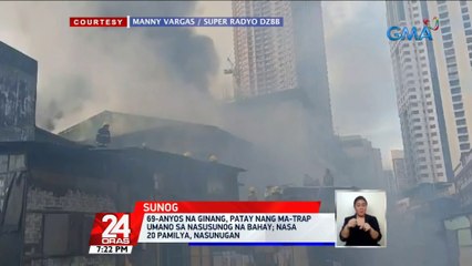 69-anyos na ginang, patay nang ma-trap umano sa nasusunog na bahay; nasa 20 pamilya, nasunugan | 24 Oras