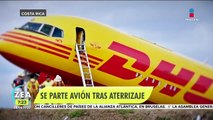 Avión de carga se parte tras aterrizaje en Costa Rica