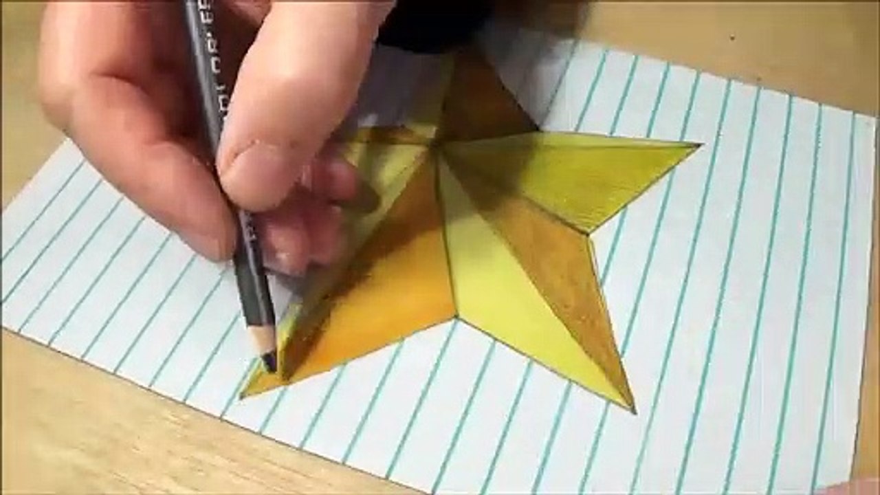 How to Draw Gold Star - Drawing 3D Star on Lined Paper - Vamos