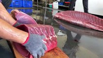 Luxurious sashimi! Giant bluefin tuna cutting show _ 巨大黑鮪魚切割秀,鮪魚金三角 - Taiwanese Food
