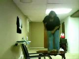 fat girl falls off table dancing.