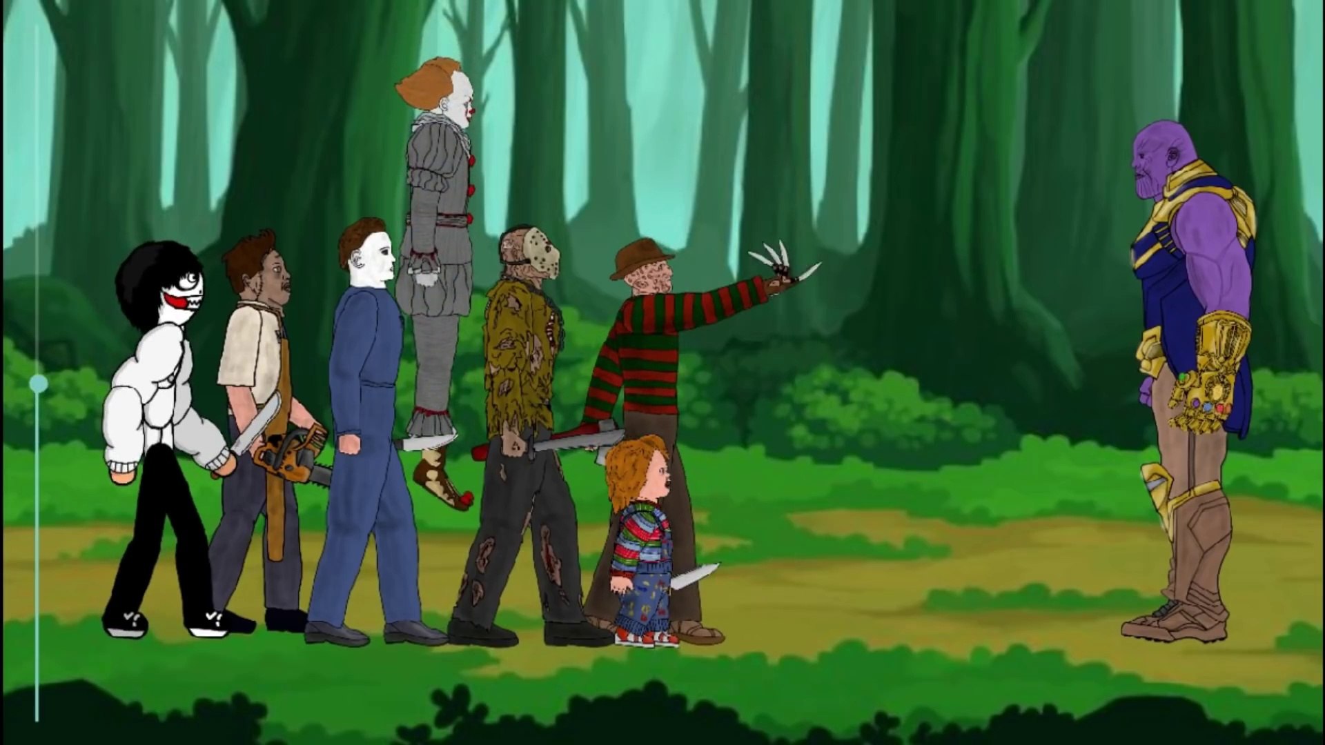 Thanos vs SLENDERMAN Jason Freddy Michael Pennywise Chucky Nemesis Pyramid  Head Jeff Tyrant, image size:1920x1080