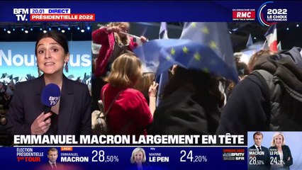 La joie au QG d'Emmanuel Macron, en tête du premier tour de la présidentielle