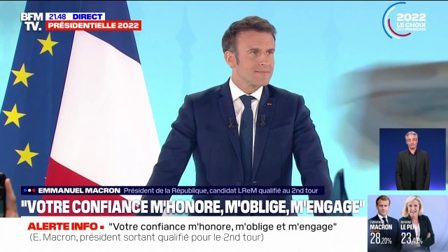 Emmanuel Macron: Je remercie Anne Hidalgo, Yannick Jadot, Valérie Pécresse et Fabien Roussel qui m'ont, dès ce soir, apporté leur soutien