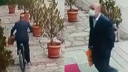 Takım elbiseli şahsın 7 bin TL'lik bisikleti çalma anı kamerada