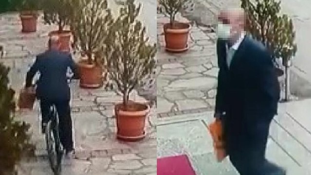 Takım elbiseli şahsın 7 bin TL'lik bisikleti çalma anı kamerada