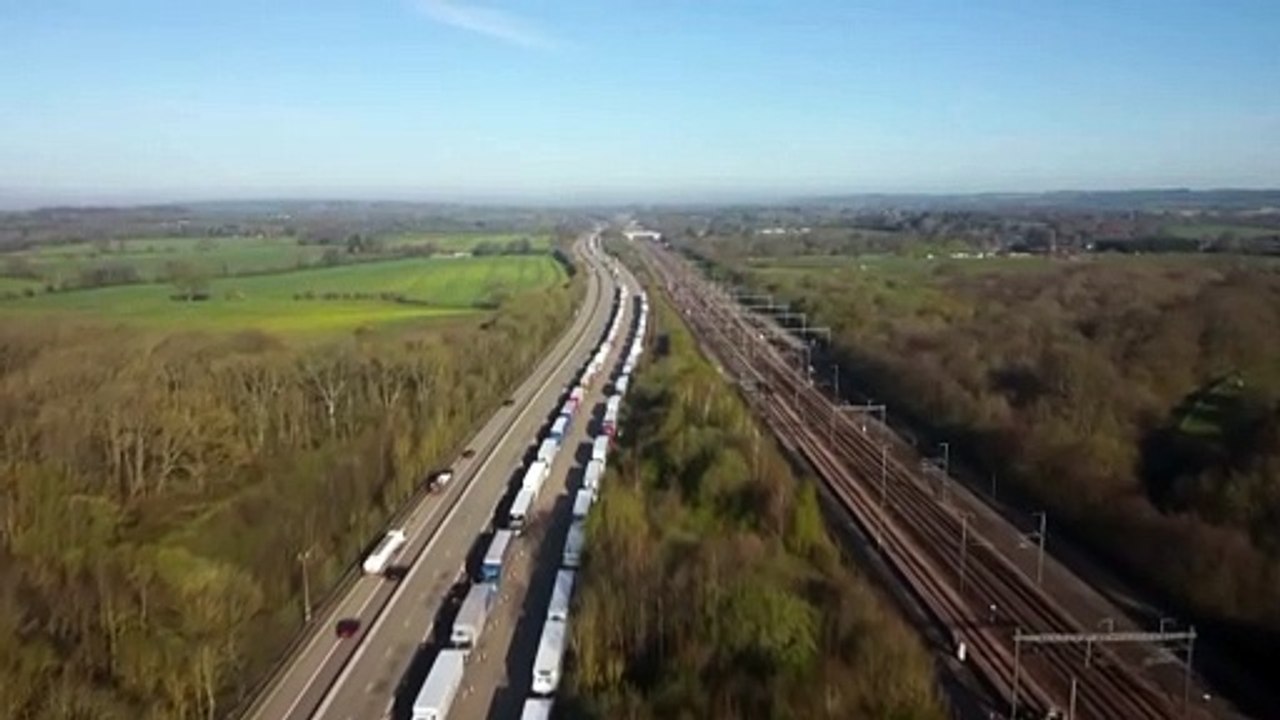 Drone footage shows huge queues of trucks at Dover after P&O collapse band post-Brexit border issues