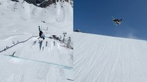 'DOPE follow shot of a fearless skier performing insane aerial maneuvers '