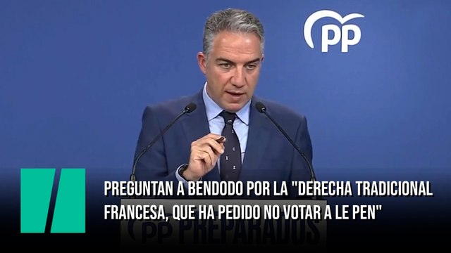 Preguntan a Bendodo, coordinador del PP por la derecha tradicional francesa, homóloga a PP, que ha pedido no votar a Le Pen