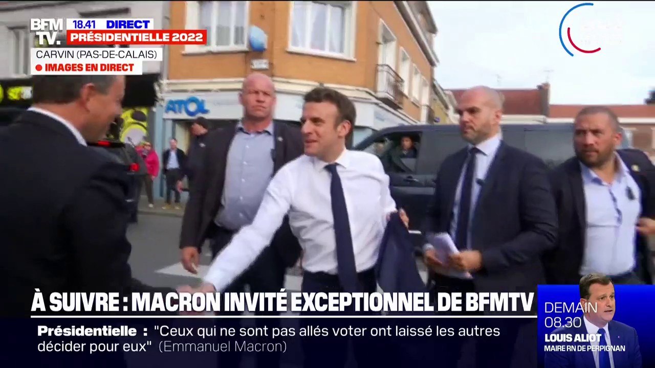 Emmanuel Macron arrive à Carvin, dans le Pas-de-Calais, pour répondre aux questions de Bruce Toussaint
