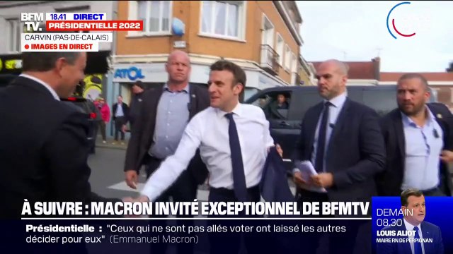 Emmanuel Macron arrive à Carvin, dans le Pas-de-Calais, pour répondre aux questions de Bruce Toussaint