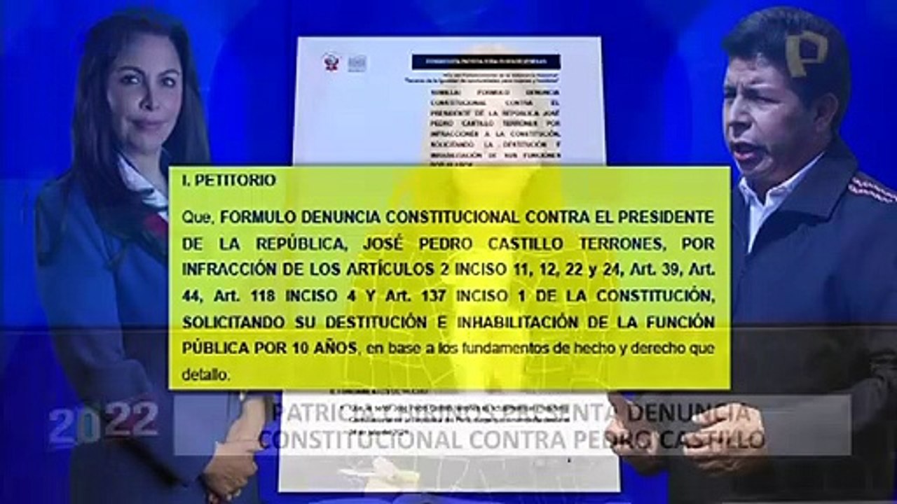Patricia Chirinos presentó denuncia constitucional contra Pedro Castillo por decretar toque de queda