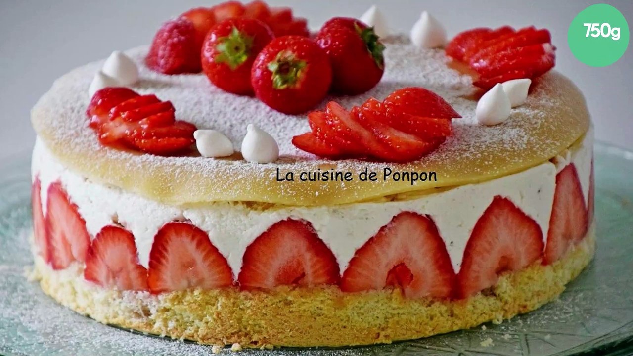 Fraisier au sirop de fraise-basilic et liqueur de basilic, sans beurre