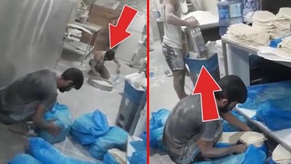 Fırında skandal görüntü! Yere dökülen unları kürekle toplayıp lavaş yaptılar