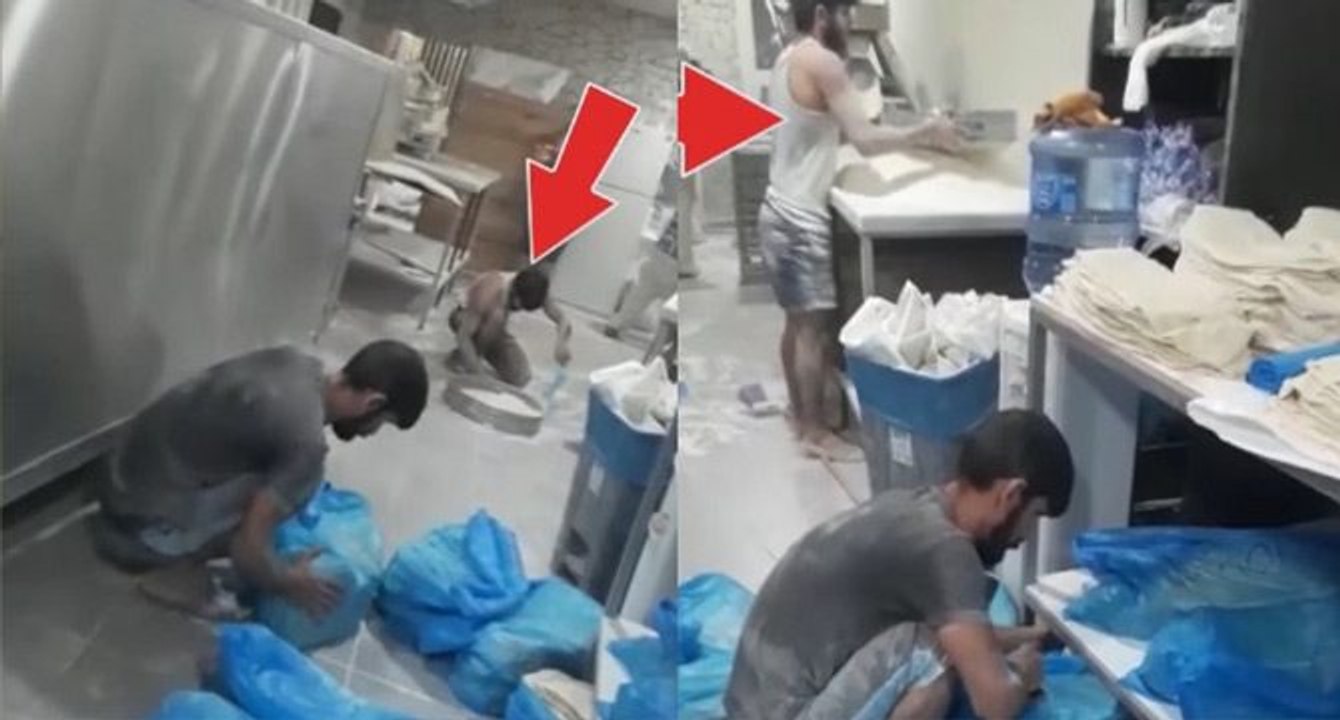 Fırında skandal görüntü: Yere dökülen unları kürekle toplayıp lavaş yaptı