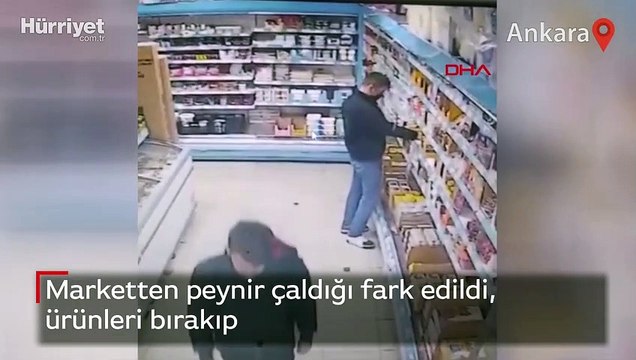 Marketten peynir çaldığı fark edildi, ürünleri bırakıp