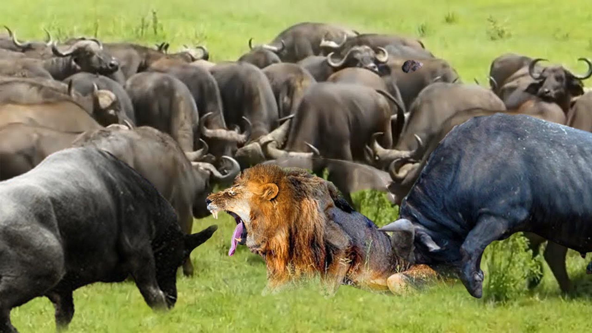⁣when a lion stand alone  among 100 angry a Buffalose, THE SHOW HIM HELL!