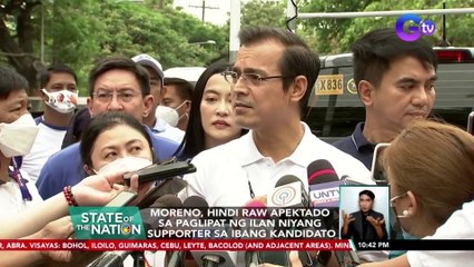 Moreno, hindi raw apektado sa paglipat ng ilan niyang supporter sa ibang kandidato | SONA