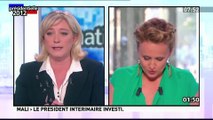 Grosse tension entre Marine Le Pen et Caroline Roux dans La Matinale (Canal  ) du 13 avril