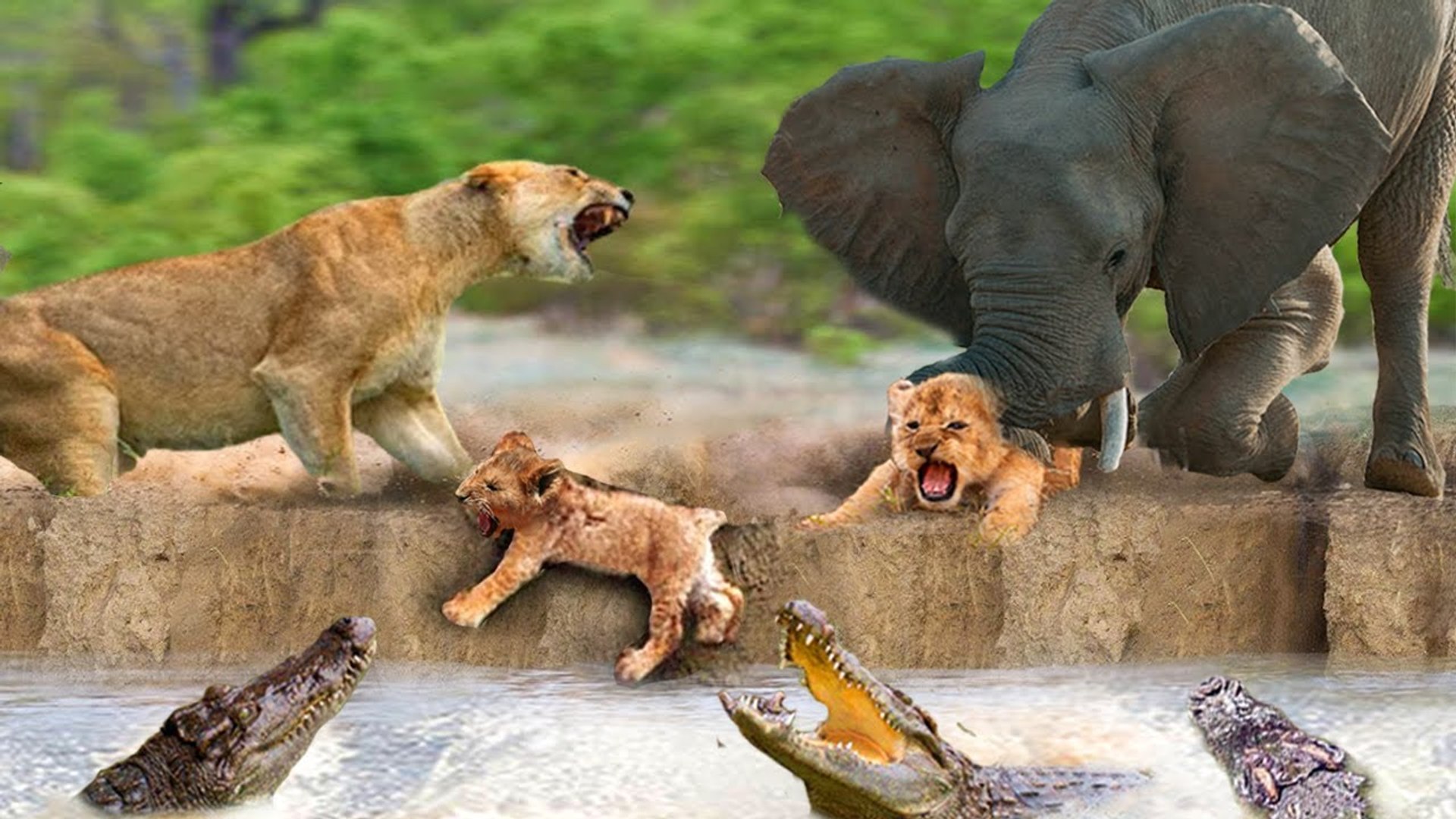 ⁣Drama of the jungles ! When mother Elephants take revenge from mother lion and throw baby lion to cr