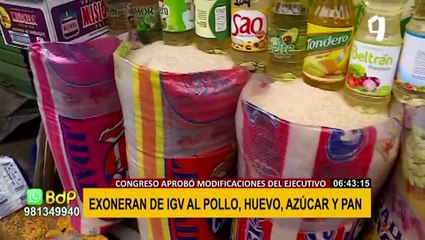 Congreso aprobó exoneración del IGV solo a pollo, azúcar, huevos y pan