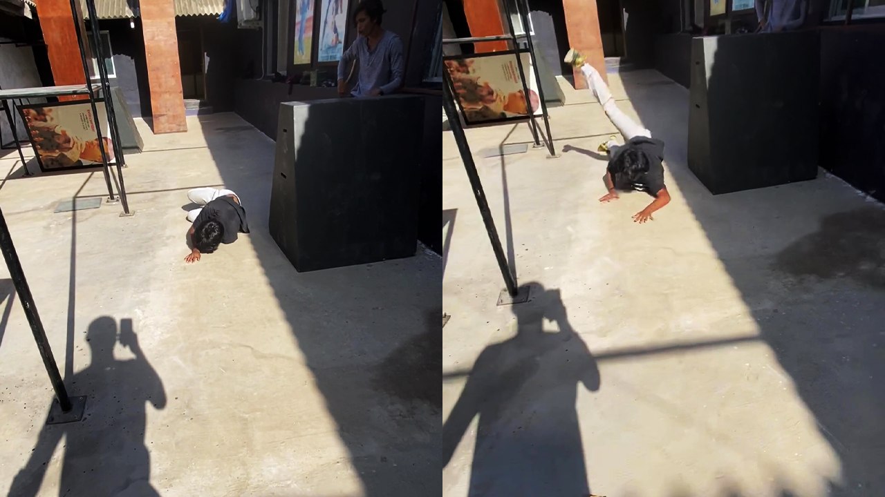'Young parkour enthusiast left in shock after botching a bar swing jump'