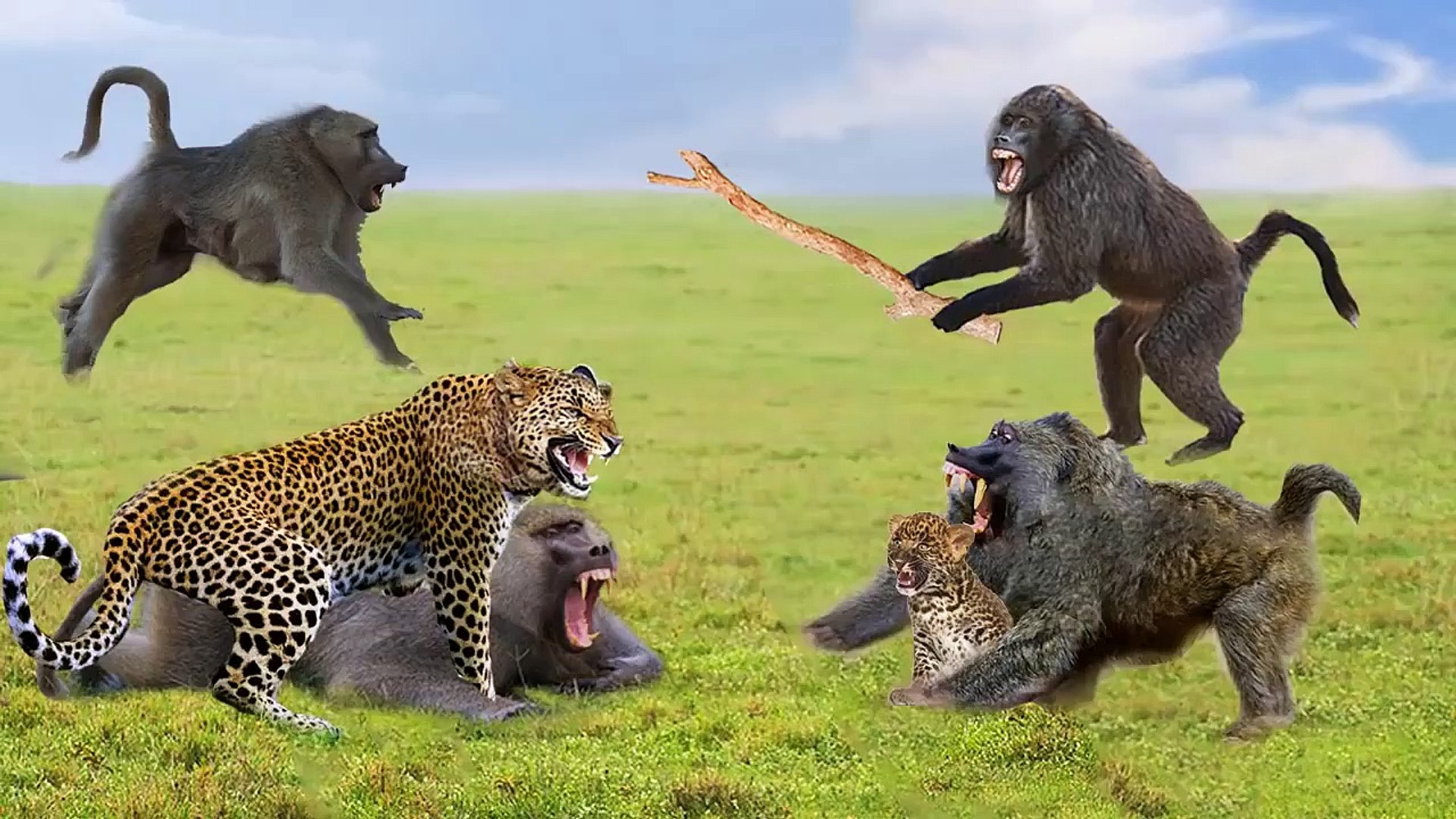 ⁣Baboons VS Leopards ,see how this brave baboons  struggled hard to protect their babies