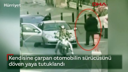 Kendisine çarpan otomobilin sürücüsünü döven yaya tutuklandı