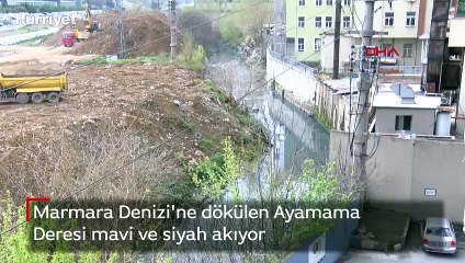 Marmara Denizi'ne dökülen Ayamama Deresi mavi ve siyah akıyor
