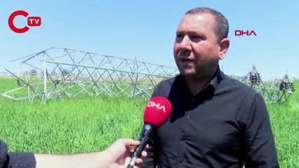 Demirleri çalınan yüksek gerilim hattı direği devrildi