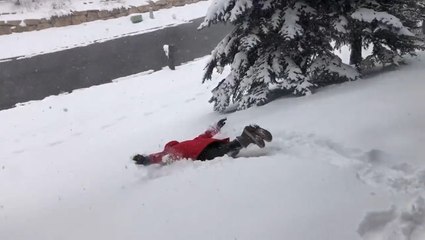 Utah local snorkels in deep snow